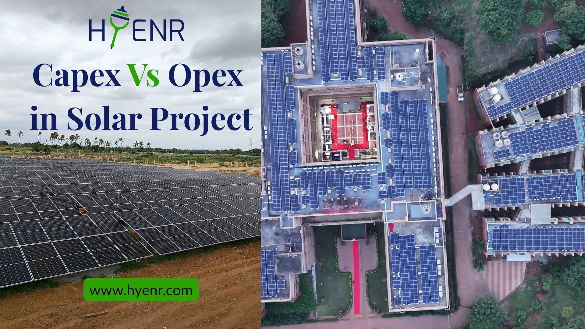 Infographic comparing CAPEX and OPEX models in solar projects, showing differences in ownership, investment, tariff, depreciation, O&M responsibility, ROI, and flexibility.